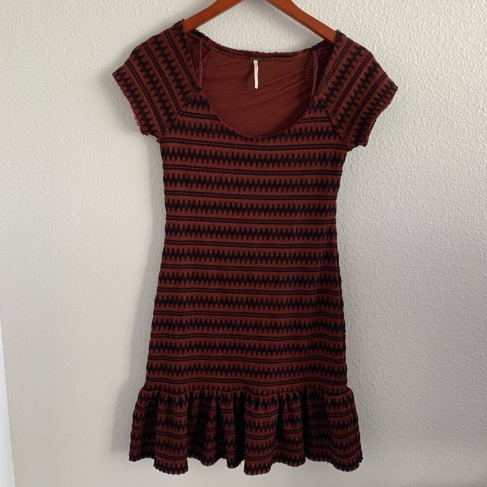 Free People Ruffle Bottom Textured Dress Curtain Stripe Small